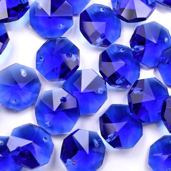 50 x Octagon Glass Sun-catcher Chandelier Beads 14mm Royal Blue