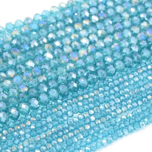 Faceted Rondelle Glass Beads For Jewellery Making 6mm,8mm - Turquoise Lustre/AB