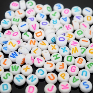 400 x Acrylic Letter Beads for Jewellery Making White Mixed Colour 7x4mm