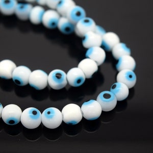 Evil Eye Round Glass Beads for Jewellery Making 4mm,6mm,8mm - White / Blue