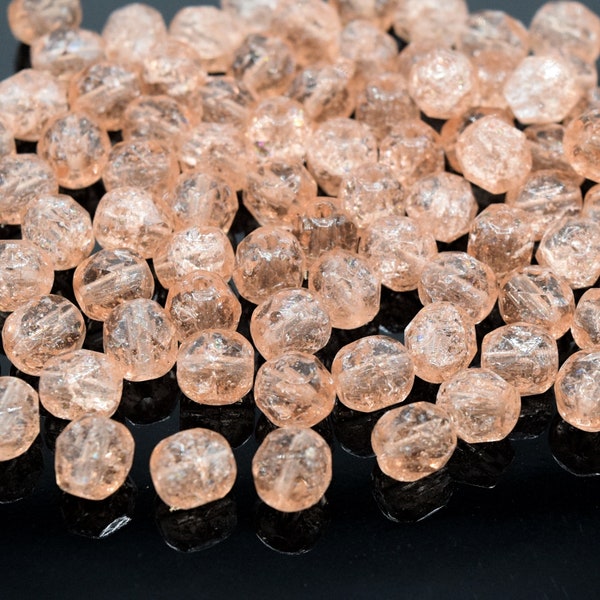 Czech Crackle Faceted Glass Round Beads for Jewellery Making 6mm (60pcs) - Peach