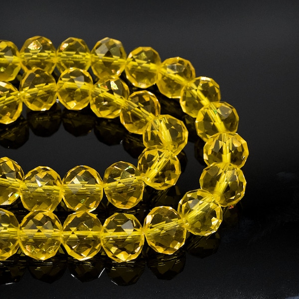 68 X Faceted Rondelle Glass Beads For Jewellery Making 10mm - Yellow