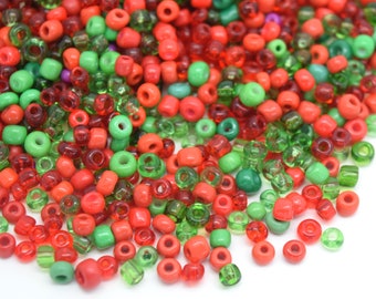 5 000 x perles de verre opaques doublées d’argent - 2,8 x 3,2 mm (8/0) 52,5 g - Rouge / Vert