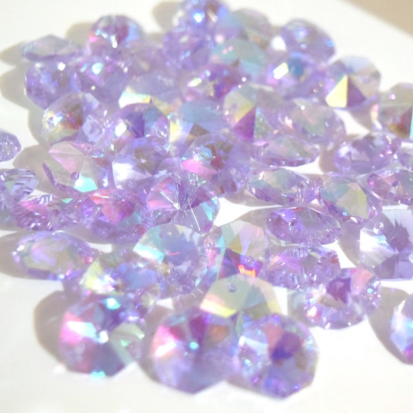 50 x Octagon Glass Sun-catcher Chandelier Beads 14mm Lilac AB