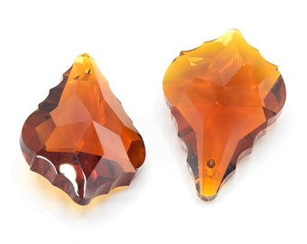 4 x Faceted Glass Baroque Pendants 38mm - Amber
