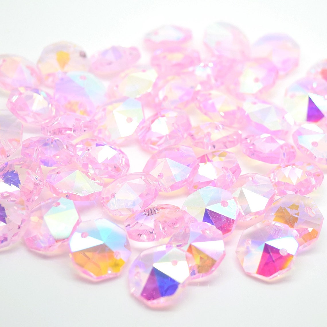 50 X Octagon Glass Sun-catcher Chandelier Beads 14mm Pink AB - Etsy