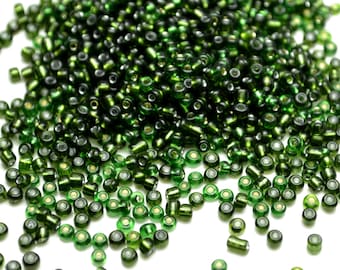 10 000 x perles de verre de graines doublées d’argent - 1.8x2mm (11/0) 72g - Vert fougère