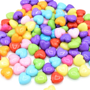 150 x Opaque Acrylic Heart Beads for Jewellery Making 10x11mm - Mixed