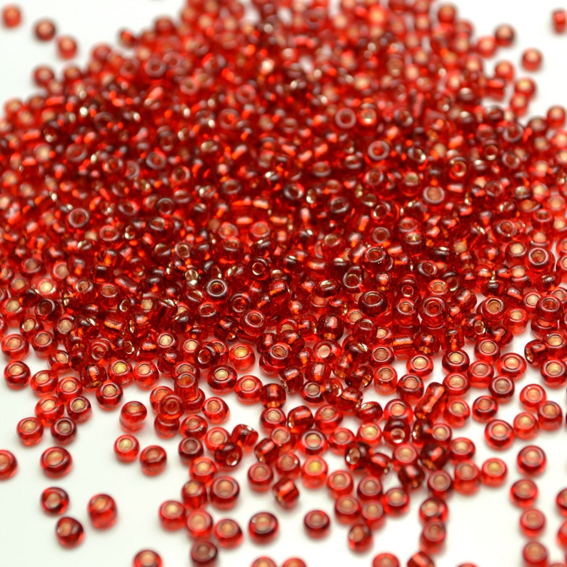 10,000 x Silver Lined Seed Glass Beads 1.8x2mm 11/0 72g Siam image 1