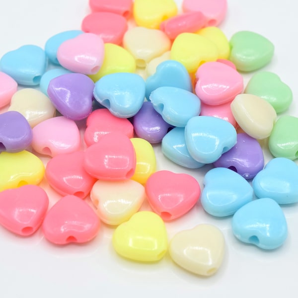 150 x perles de cœur en acrylique pastel opaque pour la fabrication de bijoux 10x11mm - Mixte