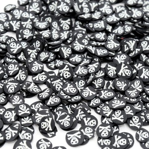 50g Polymer Clay Fimo Sprinkle Slices Resin Slime Inclusions - Halloween Skull Crossbones 5mm