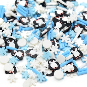 50 g de pâte polymère Fimo, saupoudrer de lamelles de résine slime, mélange de Noël Pingouin 5 mm