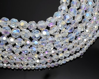 Faceted Round Glass Beads For Jewellery Making 4mm,6mm,8mm,10mm - Clear AB