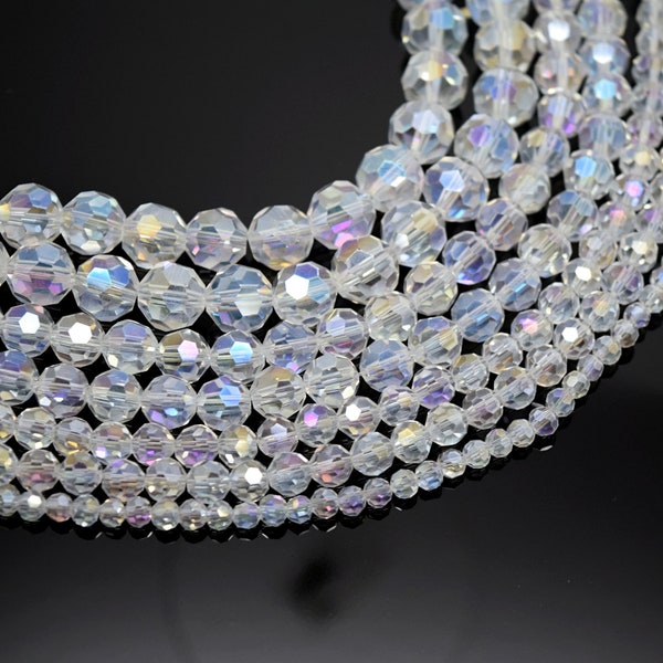 Faceted Round Glass Beads For Jewellery Making 4mm,6mm,8mm,10mm - Clear AB