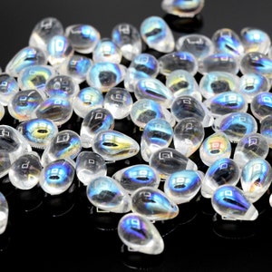 Czech Pressed Glass Drop Beads for Jewellery Making 4x6mm, 6x9mm, 5x10mm - Clear AB