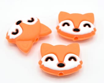 20 x Silicone Food Grade Orange Fox Beads 21x24mm