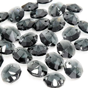 50 x Octagon Glass Sun-catcher Chandelier Beads 14mm Black Diamond