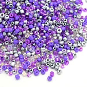 5,000 x Silver Lined, Opaque Seed Glass Beads - 2.8x3.2mm (8/0) 52.5g - Purple / Silver / Clear