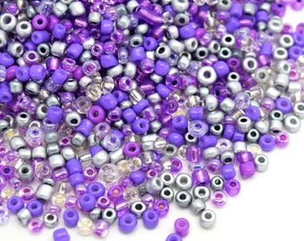 5,000 x Silver Lined, Opaque Seed Glass Beads - 2.8x3.2mm (8/0) 52.5g - Purple / Silver / Clear
