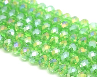 Cuentas de vidrio facetadas redondas para joyería (4 mm, 6 mm, 8 mm y 10 mm) - Verde helecho AB