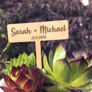 Wedding Custom Name Favors, Succulent Tags Wood Stakes, Cactus Favors Wedding Planter Tags