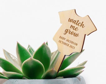 Bulk Tags for Baby Shower Succulent Favors, Watch Me Grow Personalized Planter Sticks, Gender Neutral Mini Wood Succulent Tags