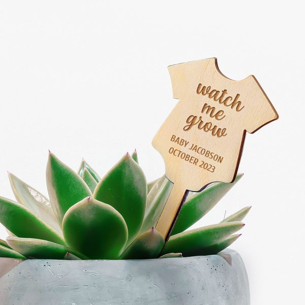 Bulk Tags for Baby Shower Succulent Favors, Watch Me Grow Personalized Planter Sticks, Gender Neutral Mini Wood Succulent Tags