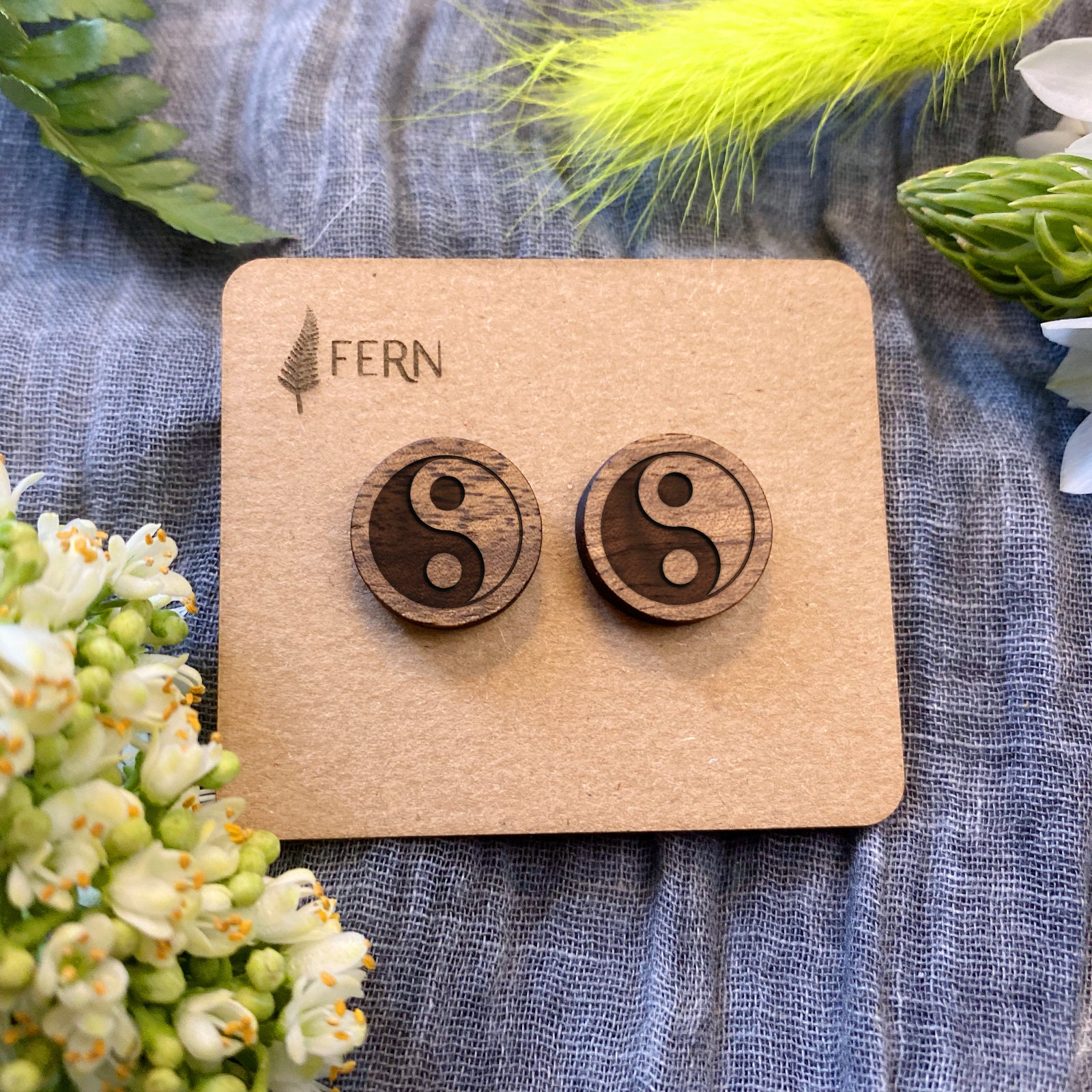 Yin Yang Wood Stud Earrings Yinyang Sign Wood Studs Etsy