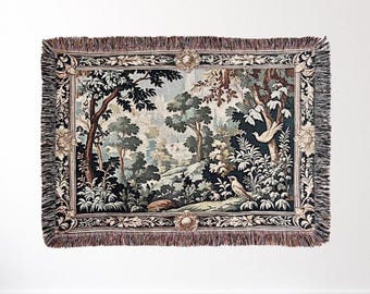 Verdure Woven Cotton Blanket, Aubusson Style, French Country, Cottagecore, Old Money Home Decor