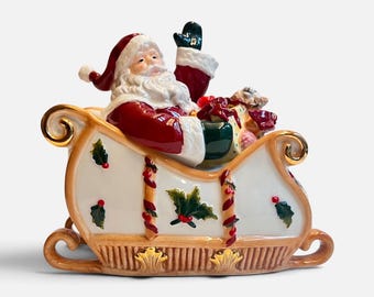 Vintage Waterford Santa Candy Jar Holiday Heirlooms Porcelain Dish, Christmas Decor