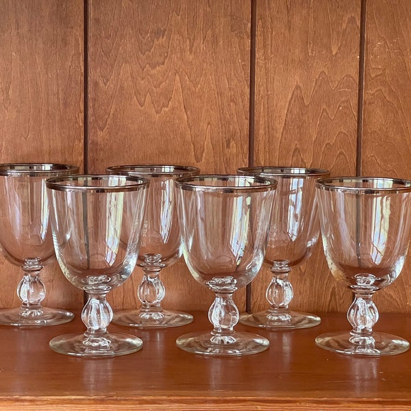 Vintage Libbey Glass Water Goblets Platinum Rim Dorothy Thorpe Style Set of 6 Dessert Compote Cocktail Wine Glasses