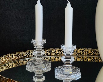 Set of 2 Vintage Mikasa Edinburgh Blown Glass Candlestick Holders made in Slovenia 3”