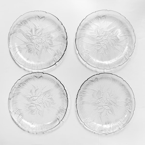 Vintage Arcoroc France Dinner Plates Canterbury Glass Crocus Flower Pattern Set Of 4 Dinner Plates 10 3/4&quot;