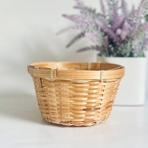 Vintage Bamboo Small Basket – Round Woven Organizer or Planter, Versatile Home Decor