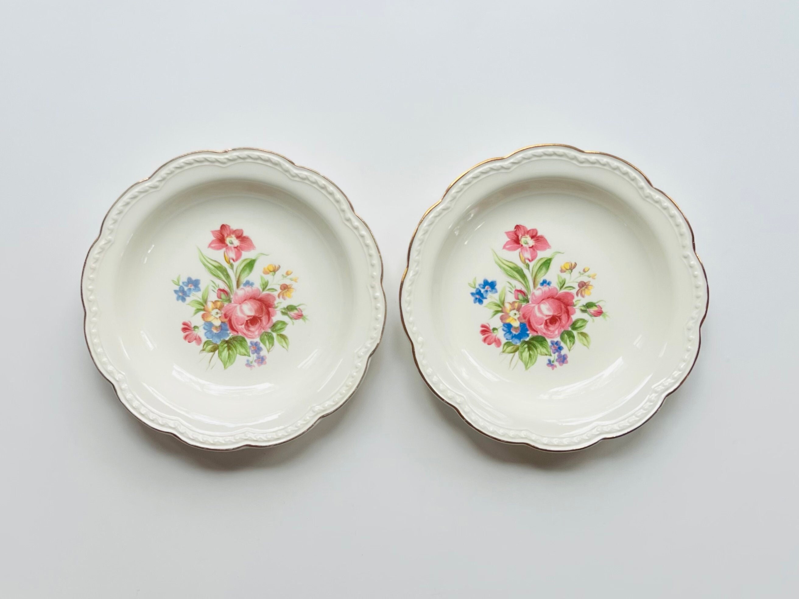 Set of 2 Heritage Ware by Stetson Floral Rose Gold Trim Porcelain Coupe