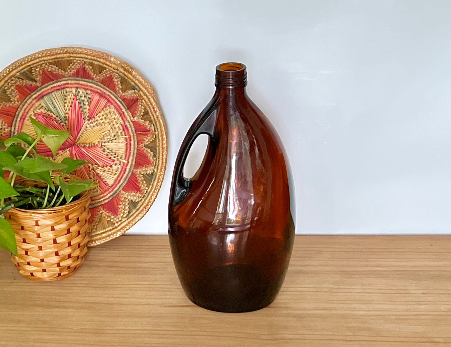 Vintage Brown Glass Jug Vintage Glass With Wooden Lid Etsy