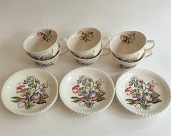 Set of 6 Vintage Johnson Brothers Sweet Pea Teacups and Saucers – Old Flower Prints