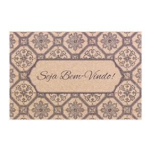 Portuguese Tile Doormat &quot;Seja Bem-Vindo&quot; | Mediterranean Entryway Decor | Azulejo Welcome Mat | Blue & Beige Front Door Rug