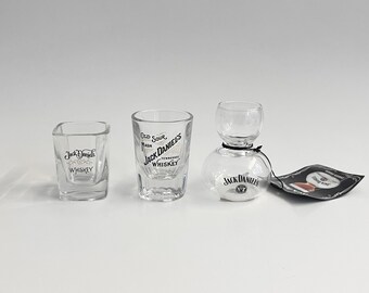 Vintage Jack Daniel's Shot Glass Set, 3 Different Shapes, Tennessee Whiskey Barware