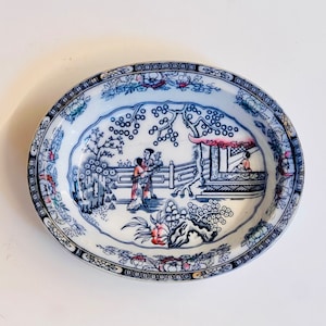 Antique &#39;H&C&#39; Chinese Pattern Ironstone Oval Server Transferware Serving Platter Chinoiserie 19th Century Made in England FREE SHIPPING