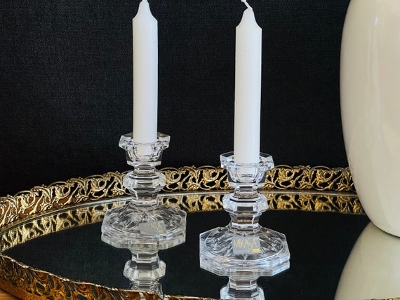 Set of 2 Vintage Mikasa Edinburgh Blown Glass Candlestick Holders made in Slovenia 3”