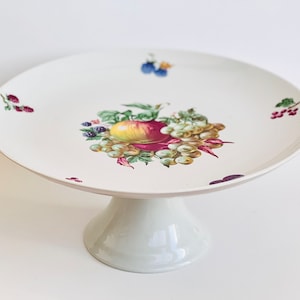 Vintage Naaman Porcelain Footed Cake Plate Fruit Design Cake Stand