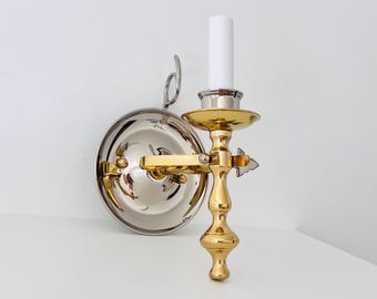 Vintage Brass Wall Candle Sconce Indoor Lightning, Colonial Traditional Decor, Gold and Silver