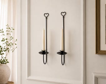 Vintage Wrought Iron Candle Sconces | Hand-Forged Single Arm Wall Candleholders