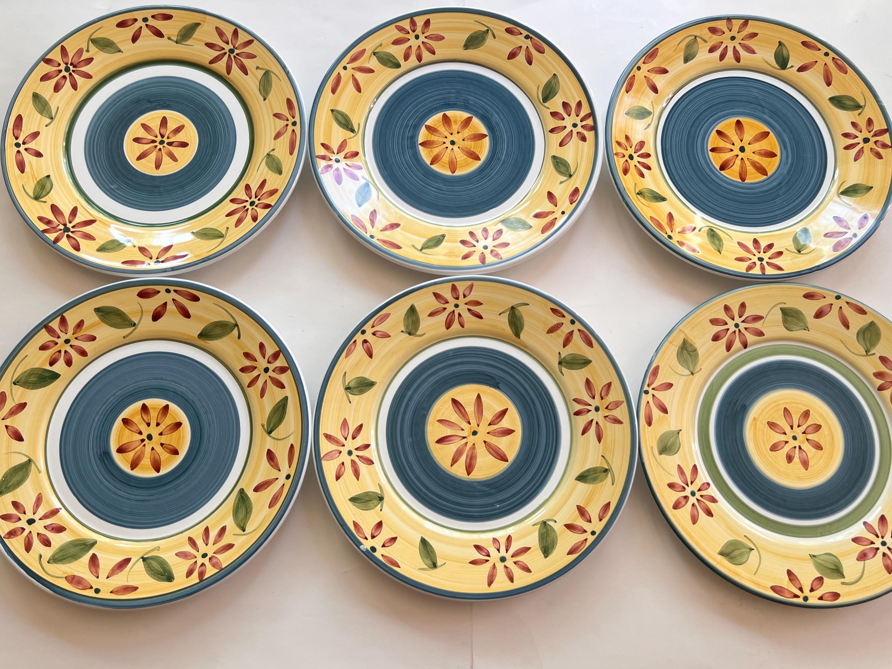 Set of 6 Vintage Caleca Enna Hand Painted Floral Dinner Plates 11.25 ...