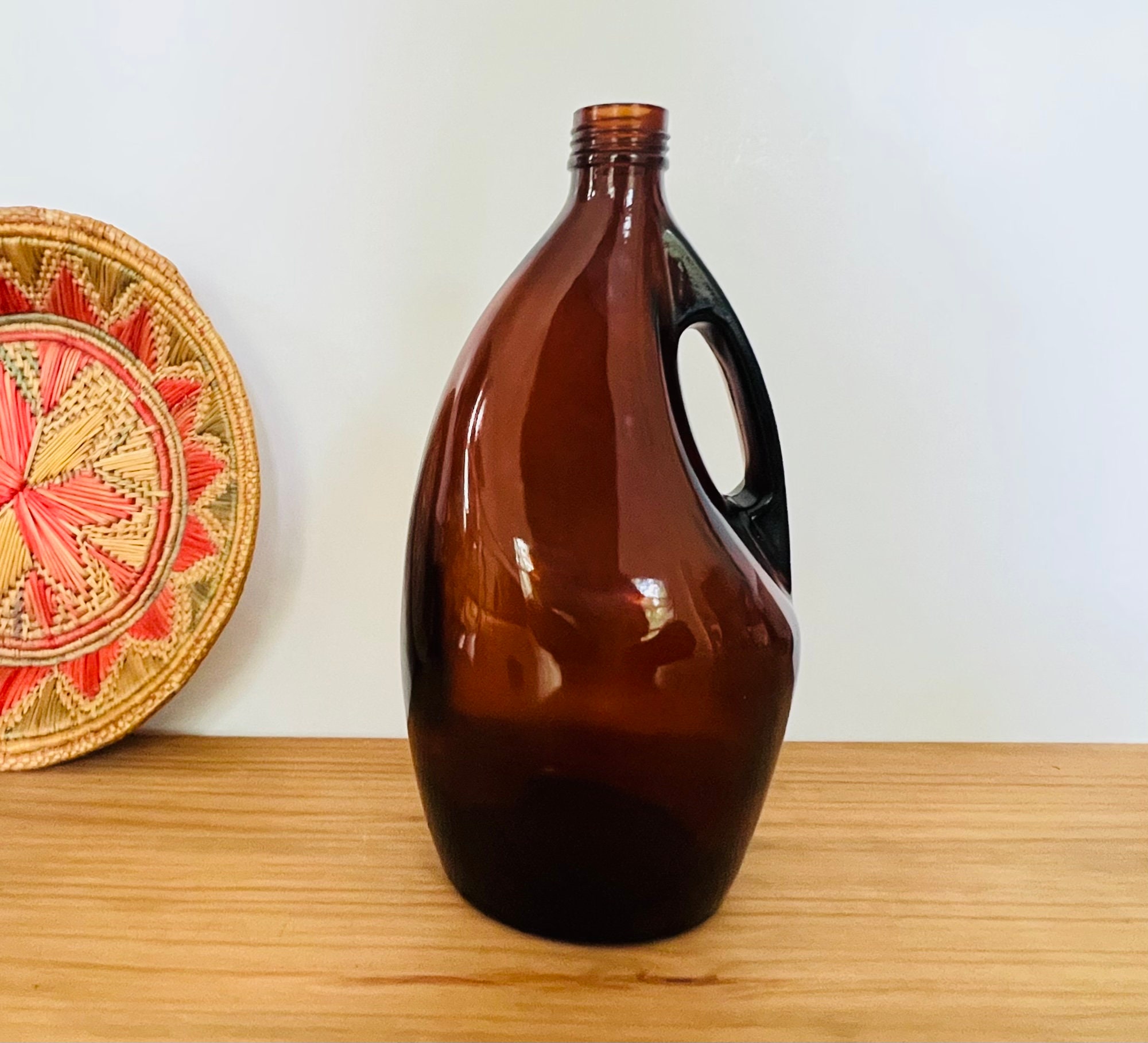 Vintage Brown Glass Jug Vintage Glass With Wooden Lid Etsy