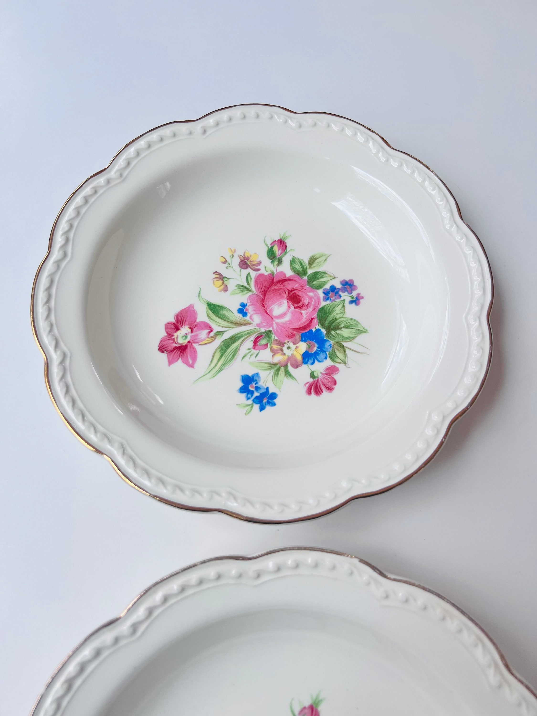 Set of 2 Heritage Ware by Stetson Floral Rose Gold Trim Porcelain Coupe