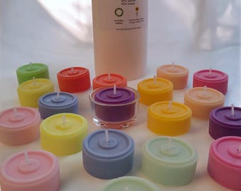 Ricarica di candele tealight biologiche colorate realizzate con cera di girasole biologica | Candele tealight sostenibili senza plastica | Colori assortiti | Personalizzabili