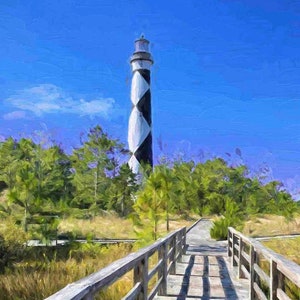 Cape Lookout NC Lighthouse Beach Boardwalk Giclee on Canvas By Jan Peterson