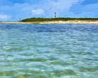 Cape Lookout NC Lighthouse &quot;The Bight&quot; Giclee Printed on Canvas by Jan Peterson